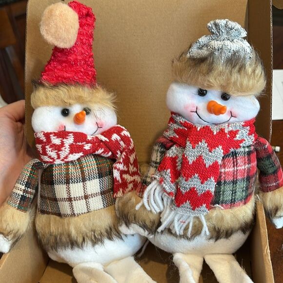 Liliful Set of 2 Snowman Figures Christmas Decor Red Gray - Picture 2 of 5